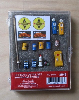 HO Ultimate Sunoco Gas Station Detail Set JL Innovative 948 Pump Drum Oil Soda