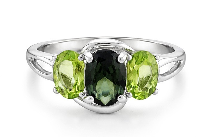 GENUINE 2.34 Cts TSAVORITE, PERIDOT & DIAMONDS RING 10K GOLD - Free Certificate