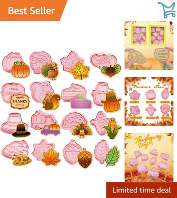 Thanksgiving Cookie Cutters Set 16 Durable PVC Baking Tools for Holiday Cooki...