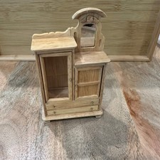 Armario de madera miniatura armario casa de muñecas muebles espejo cajones escala 1:12