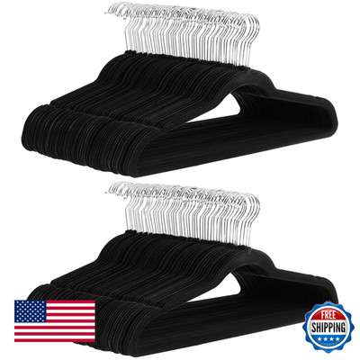 Retailer Basics Slim Velvet Non-Slip Suit Clothes Hangers Pack Of 100 Black