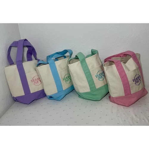 TRADER JOE'S New w/Tags Mini PASTEL Canvas Tote Bag SET of 4 - 2025 Limited