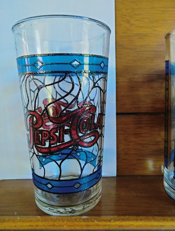 Pepsi-Cola Blue Band Pattern Drinking Glasses Glassware Set of 4, Clear
