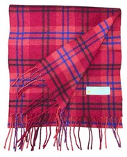 Peck  Peck Scarf 100 Cashmere Red Blue Plaid 67 x 10  