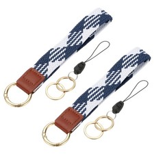 Keychain Wristlet, 2 Pcs Cute Keychain Woven Wrist Lanyard, Blue/White