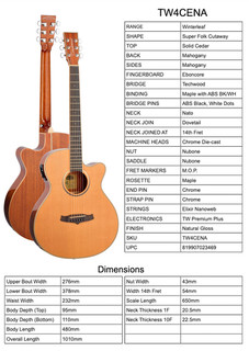 Gitarre Tanglewood Elektroakustik Folk Größe Model No.TW4CENA Normalerweise 449£