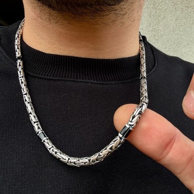 925 Silber 5 mm Schwarz Onyx König Byzantiner Halskette Schwer Bali Massiv Byzantinisch