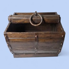Antique Chinese Rice Bucket Box Wood Grain Carrier Iron Strap Qing Dynasty Farm