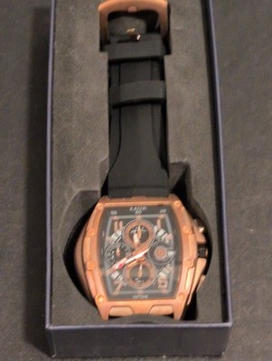 LIGE 89110 Men's Copper-Tone Quartz Chronograph Watch Black Band Box