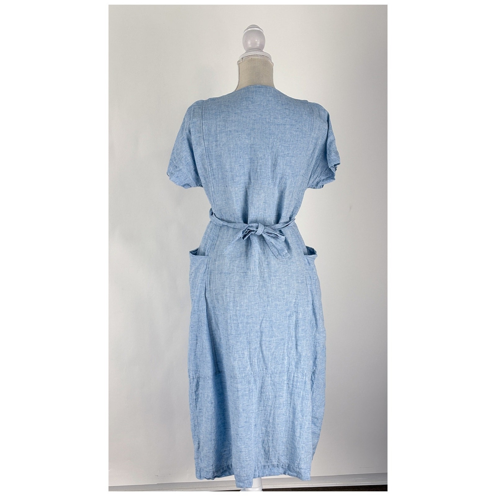 Poetry Linen Tie Back Midi Dress Blue Womens Size 4 Lagenlook Coastal image 8