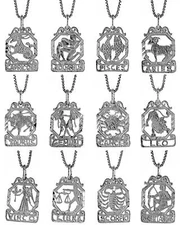 Sterling Silver 18" Italian Box Chain Necklace w/ ZODIAC Sign Charm Pendant