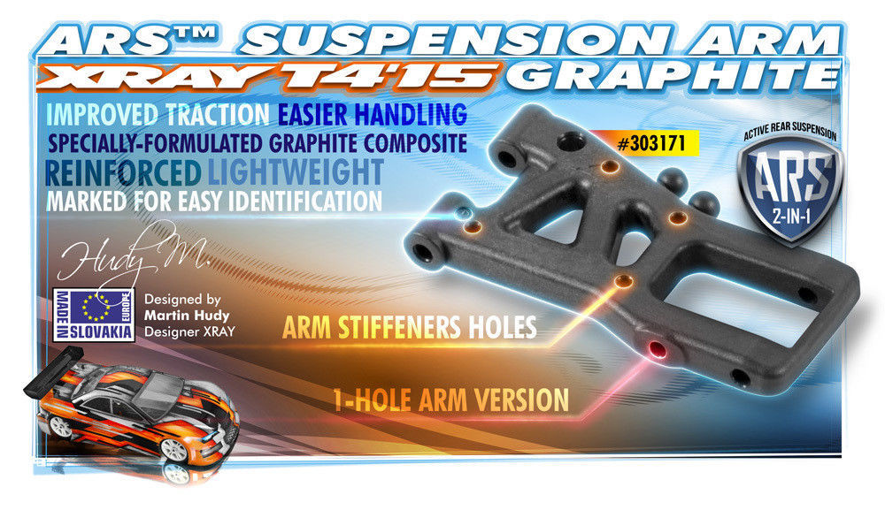 Xray ARS - Active Rear Suspension Arm - Graphite 1-Hole - 303171