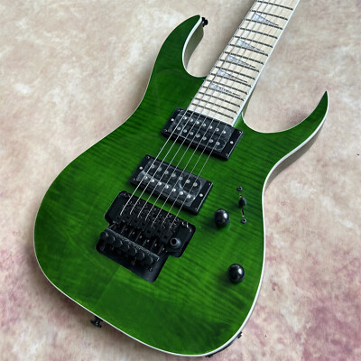 7 String Electric Guitar Flamed Maple Veneer HH Pickups FR Bridge Black Hardware