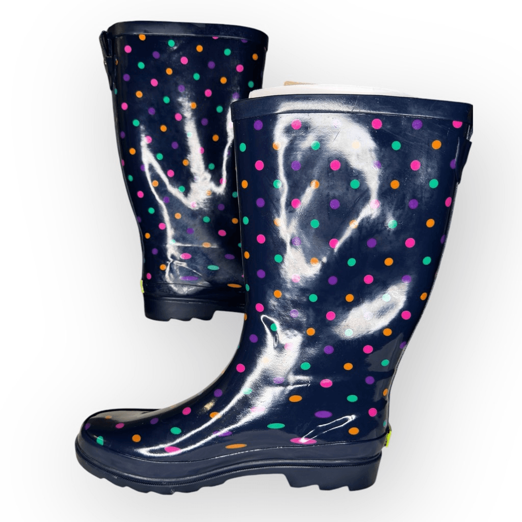 NWT Western Chief Womens Simple Dot City Waterproof Tall Rain Boots Navy  Size