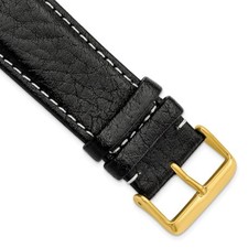 26mm 8.5" Long Black Sport Leather Gold-tone Buckle Watch Band