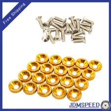 JDM 20PCS BILLET ALUMINUM FENDER BUMPER WASHER BOLT ENGINE BAY DRESS UP KIT GOLD