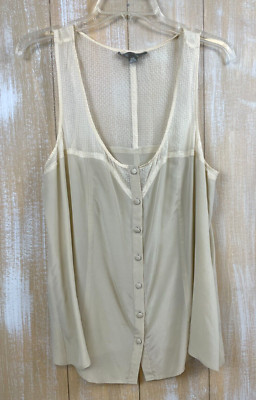 Love 21 Silk Tank Top Women's Large Beige Sheer Blouse w/Buttons
