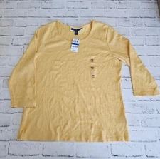 Women's Size Petite XL Karen Scott 3/4 Sleeve Top In Warm Gold-NWT