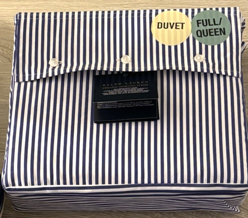RALPH LAUREN Organic Shirting Stripe Navy/white 400 TC Full/Queen Duvet Cover