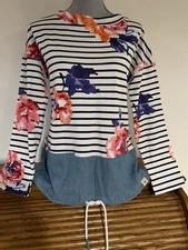 Joules Mariners Grade Women’s Striped Floral Pullover Top Size 8