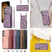 For Samsung Galaxy "A" Series Zipper Magnetic Leather Wallet Case Cover W/ Strap