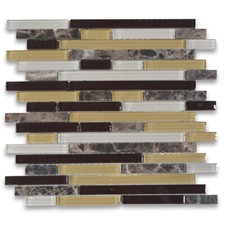A76006 Glass Mosaic Tile Yellow Brown White Glass Emperador Dark Marble Cane
