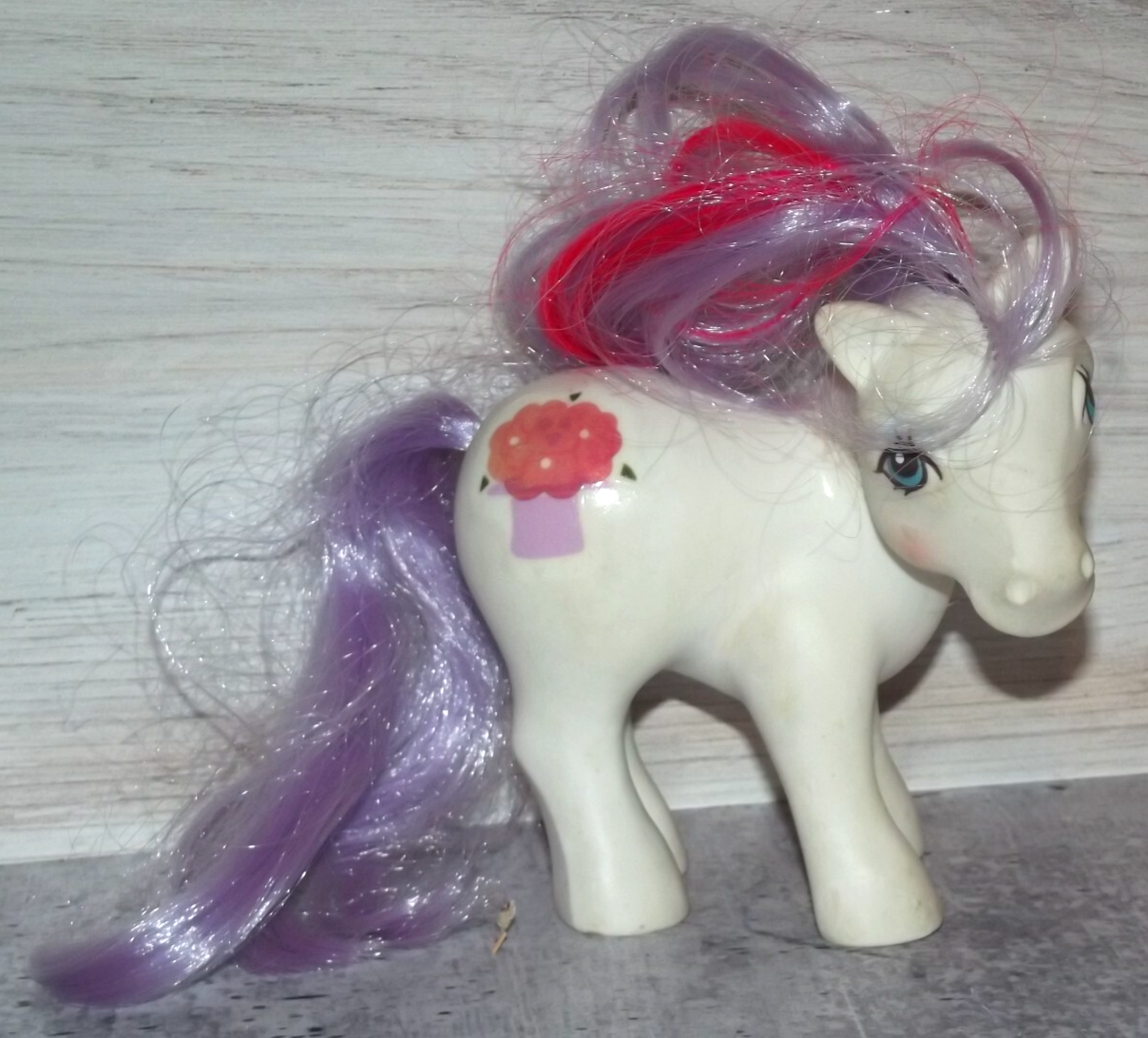 Cappello magico vintage My Little Pony G1 1987 messaggio MLP bianco rosa viola B126