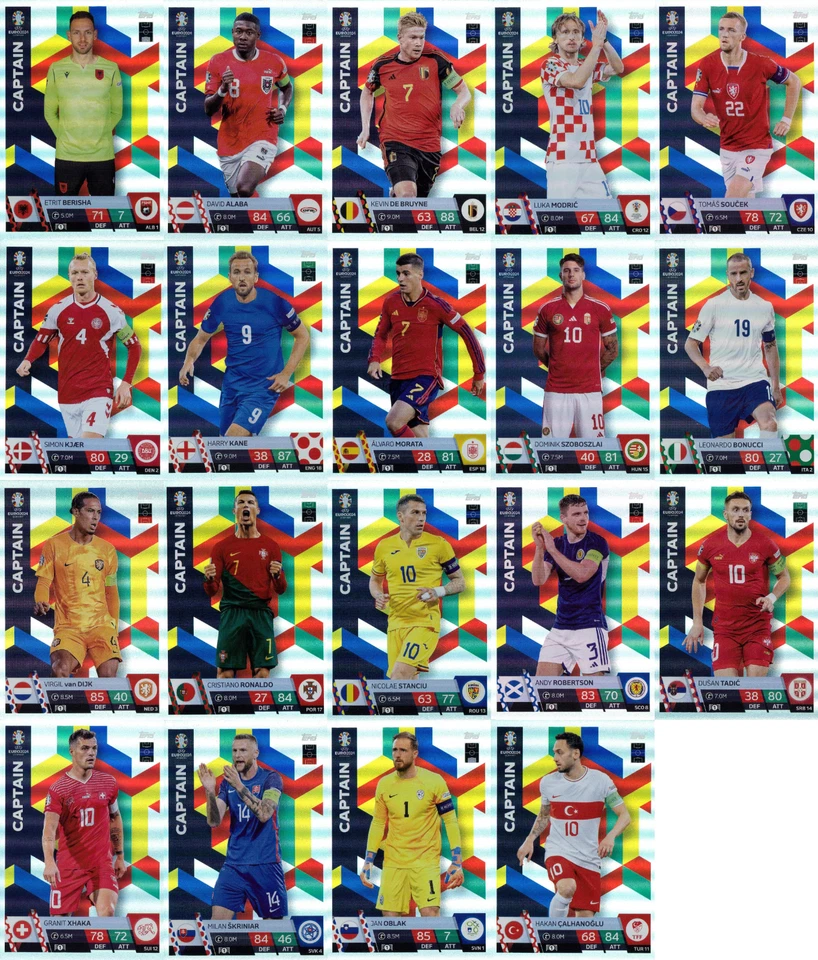 Topps Match Attax UEFA EURO 2024 - ALLE 19 CAPTAIN Trading Cards (KOMPLETT)