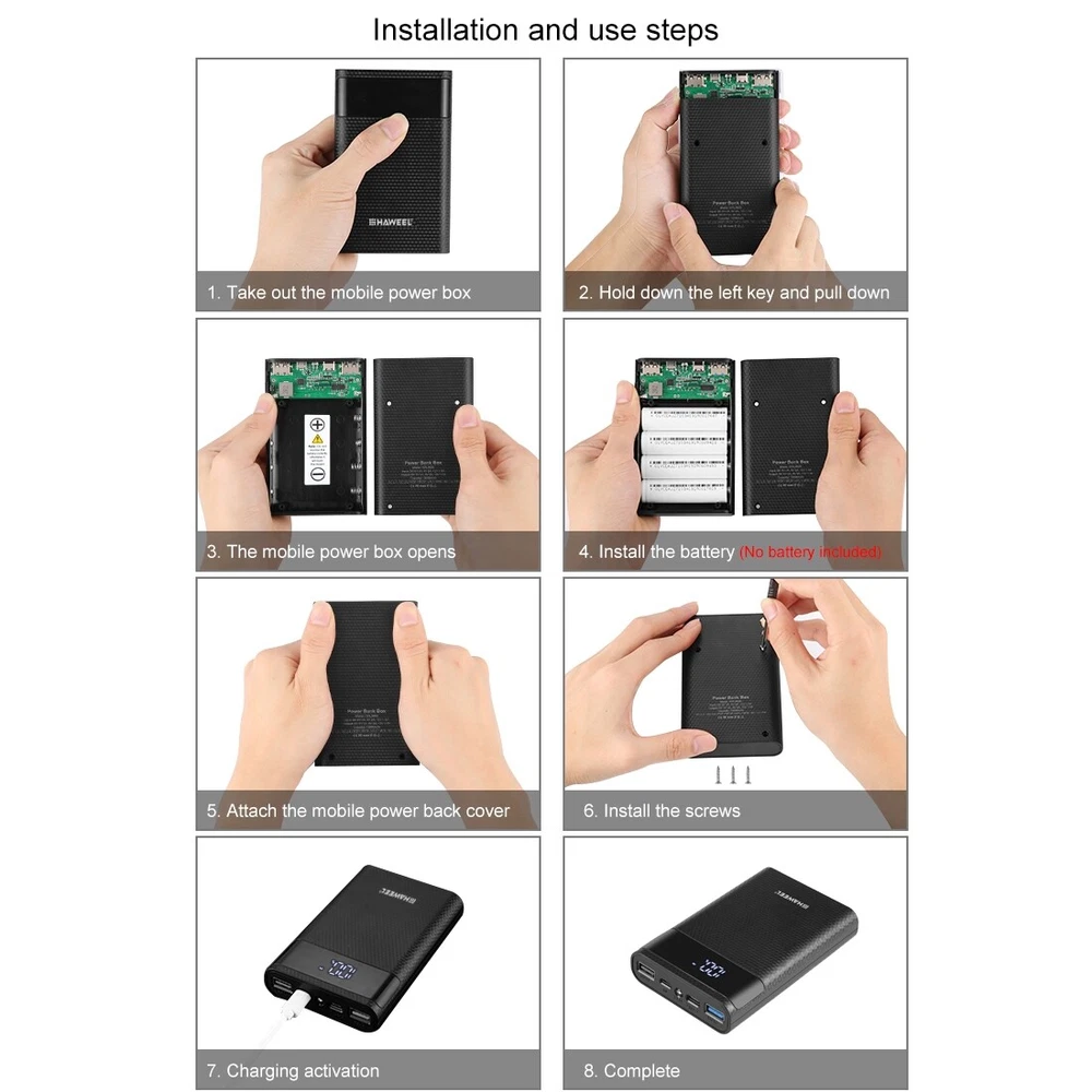 Power Bank Battery Shell Case for 18650 4 slots DIY Detachable USB Charging Box