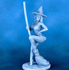 Resin Tabletop Miniature Witch on Broom Halloween Decor. Toy Soldiers 60  