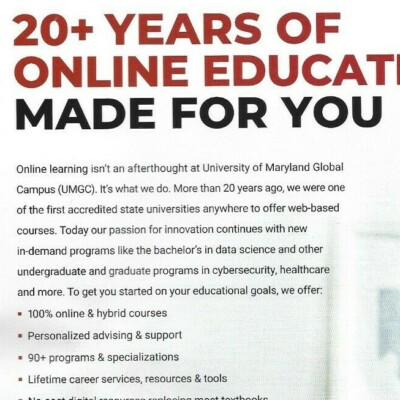 University of Maryland Global Campus Print Ad,University of Maryland Magazine Ad