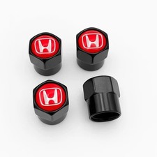Compatible With Honda Red 4pcs Tire Valve Stem Caps Black Anodized Aluminum