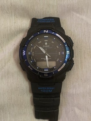Vintage Casio SGW-500H Analog Black Thermo Compass Mens Watch Face  AS-IS