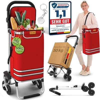 ELONEO Einkaufstrolley Treppensteiger mit Kühlfach, Einkaufsroller klappbar, 56L