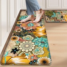Kitchen Mats for Floor Cushioned Anti Fatigue Sets of 2 Boho Floral Kitchen R...