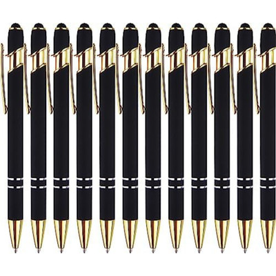 12 Pack Black Gold Ballpoint Pen with Stylus Tip 1.0 Mm Black Ink Smooth Writing