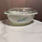 Vtg Pyrex 023 White Casserole Turquoise Blue Wheat 1.5 Quart Dish 683-C Lid USA