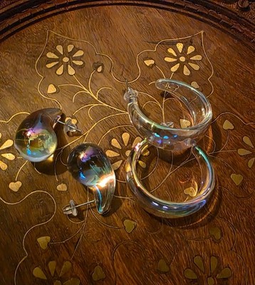 2 pairs Iridescent Hoops/drops Holographic  Clear Acrylic Transparent Earrings 