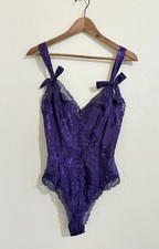 VINTAGE 80 Victoria Secret SATIN PURPLE BODYSUIT Teddy BOWS ROMPER PANTY M