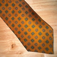 Brooks Brothers Makers Silk Tie Orange Geometric Medallion Made in USA Italy