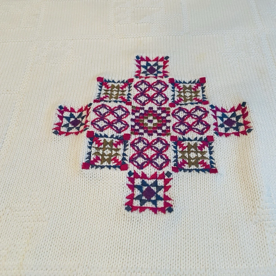 Chelsea Gardens Medium Vintage Embroidered Cross Polo Collar Knit Sweater USA - Image 3 of 4