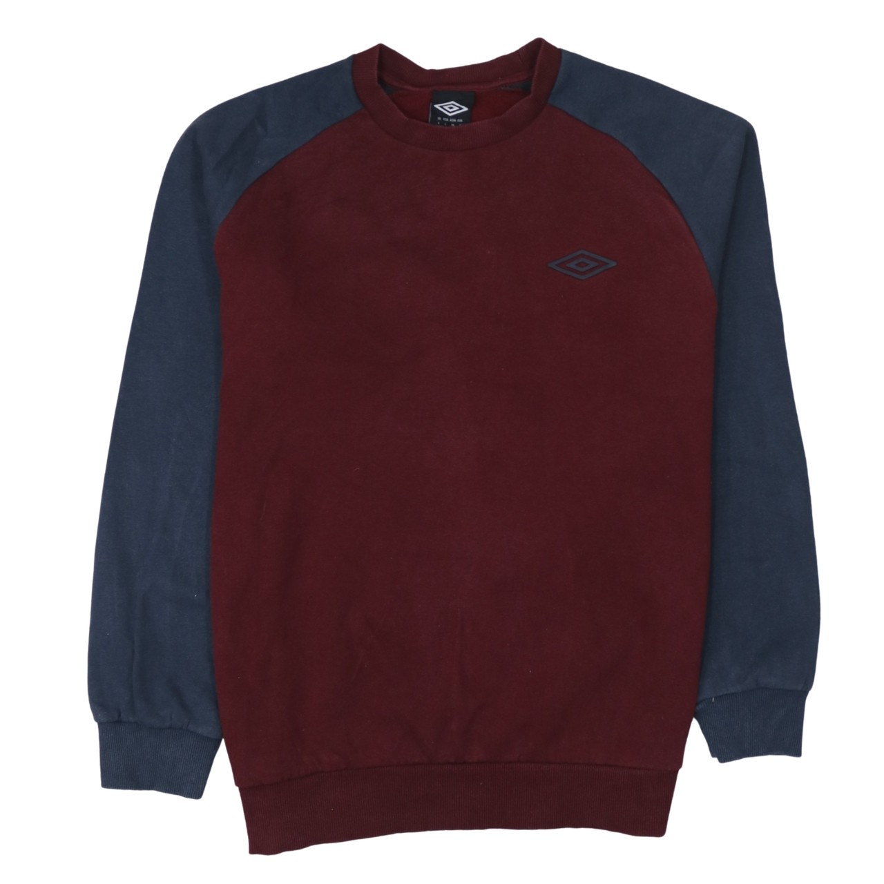 Umbro Mens Sweatshirt Burgundy Fleece Contrast Raglan Sleeves Logo Pullover L