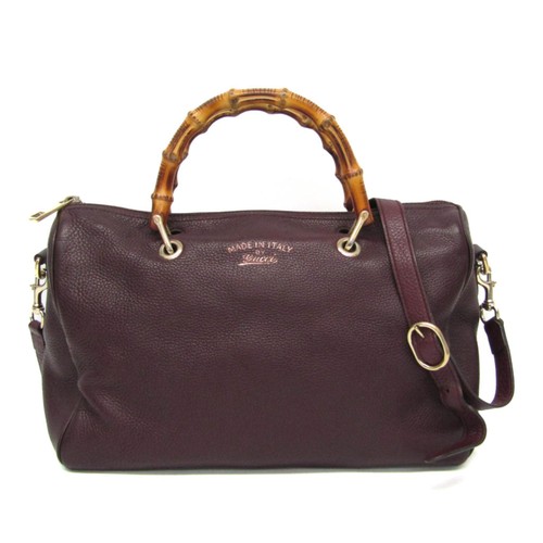 Gucci Bamboo 353124 Leather Handbag Wine Used