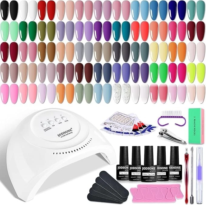 JODSONE 60PCS Gel Nail Polish Kit w/ UV LED Lamp 55 Colors Base Top Coat Nail Se