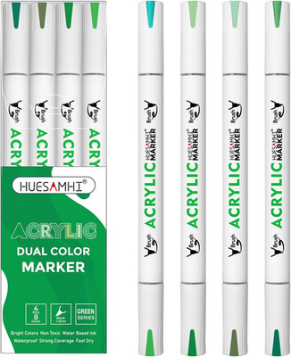 Dual Tip Brush Markers, 4 Pack Double Ended Acrylic Paint Pens - Permanent Water