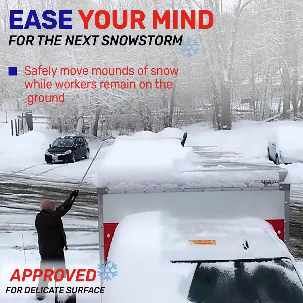 Oversized Foam Snow Rake with 3-Piece 12 Ft. Handle for Large Vehicles, RV, Work