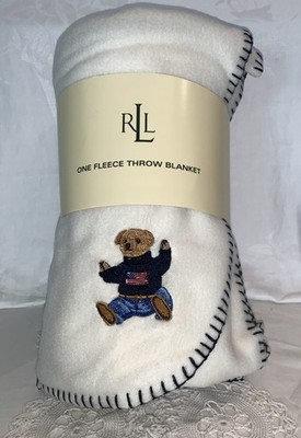 Ralph Lauren LRL Polo Bear Throw Blanket 50x70 Cream Fleece Polo Bear