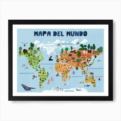 World Map Spanish Art Print Framed Wall Art Poster Canvas Print Picture