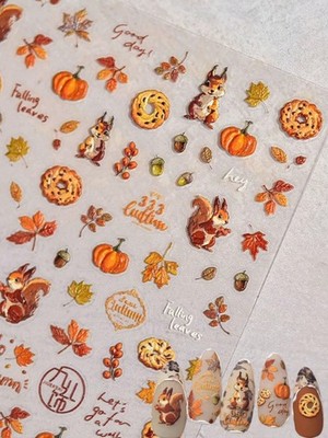 5D Autumn Squirrel Nail Art Stickers Nail Decals, Cute Nail Stickers