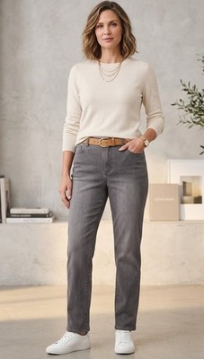Gloria Vanderbilt  Amanda Short Gray Dark Wash Stretch Mid Rise Tapered Jean 14S
